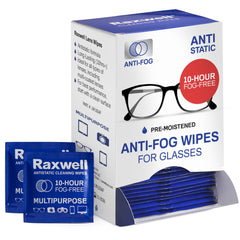 Raxwell Anti-Fog Lens Wipes 100 Count Unscented Individually Wrapped Sachets