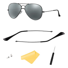 Ray-Ban 3025 Aviator temple arms in silver with black temple