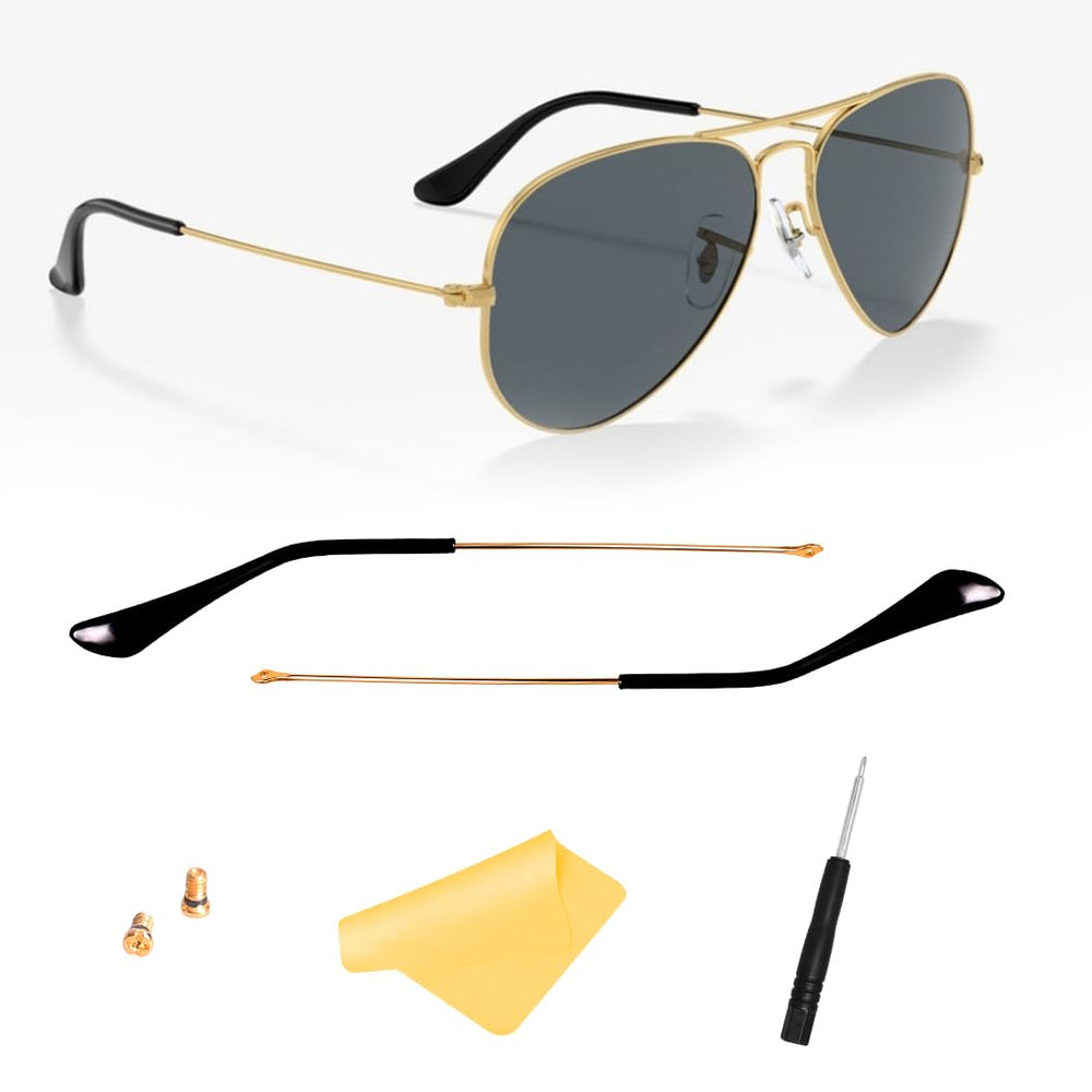 Front view of replacement temple arms in light gold for Ray-Ban Aviator RB3025