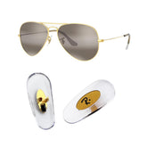 Close-up of 16mm gold silicone nose pads for Ray-Ban Aviator sunglasses