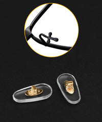 Nose pad package includes 6 gold plug-in nose pads for easy replacement.