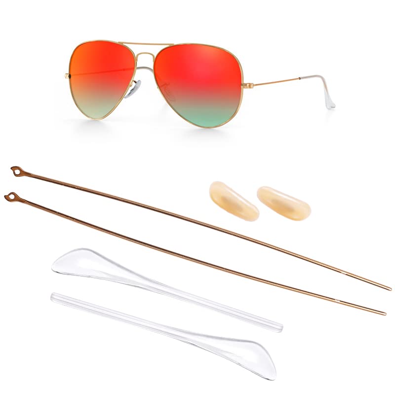 Gold-tone replacement Ray-Ban aviator temple arms with nose pads for RB3025, RB3026, RB3447