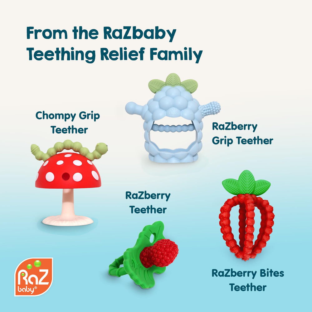 Lifestyle shot of baby using teether bundle as a gift