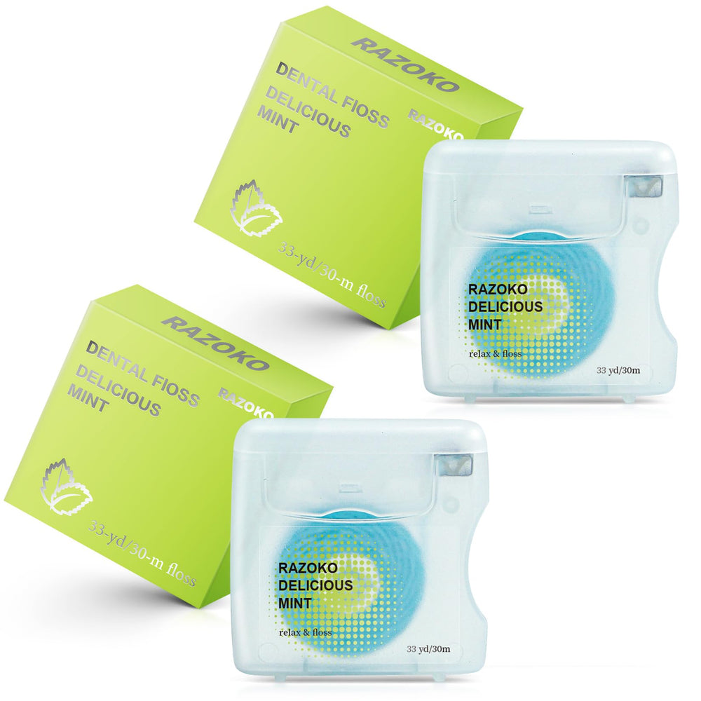 RAZOKO coconut oil infused woven dental floss packaging