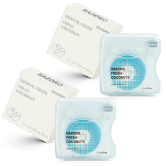 RAZOKO coconut oil infused woven dental floss packaging