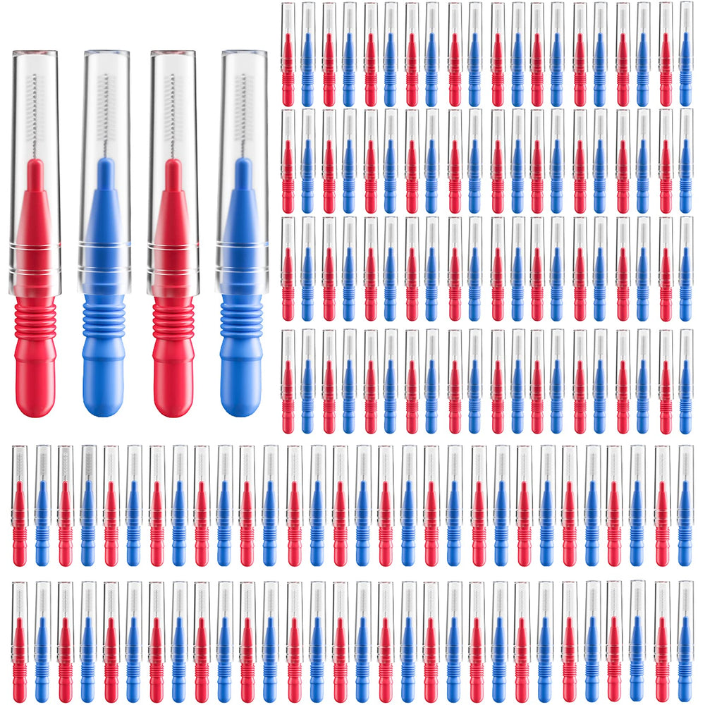 RAZOKO interdental brush packaging showing blue 2.5mm and red 3mm heads