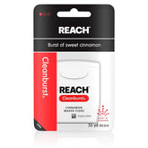 Reach Cleanburst Cinnamon waxed dental floss 55-yard dispenser with packaging
