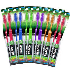 Crystal Clean Soft Reach toothbrush with bi-level soft bristles and angled neck in assorted colors