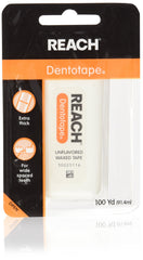 Reach Dentotape waxed dental floss with an extra-wide cleaning surface for wide-spaced teeth