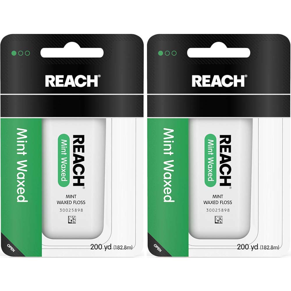 Front view of REACH Mint Waxed Floss Pack of 2