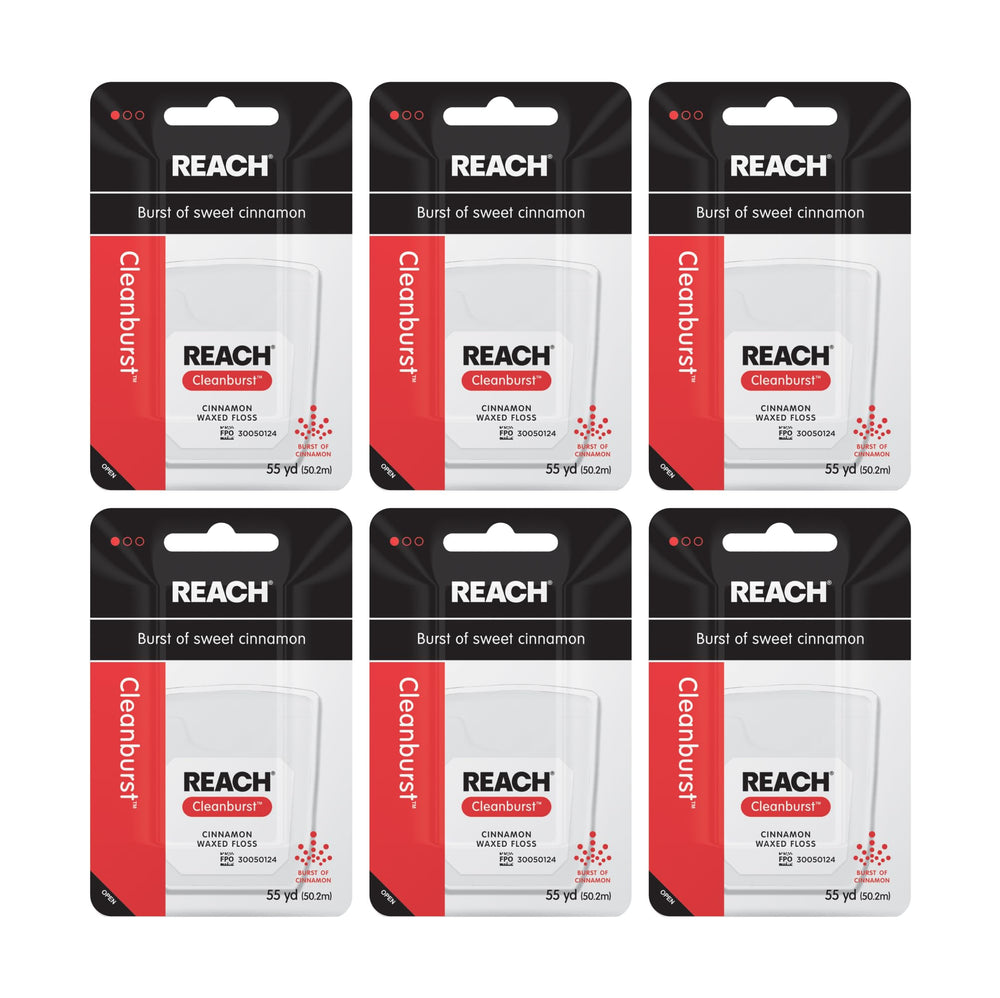 Reach Cleanburst Cinnamon Waxed Dental Floss 55 yd box front