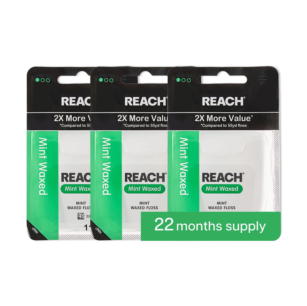 REACH Waxed Mint Dental Floss 3-pack packaging