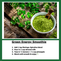 Supergreens powder being mixed into a smoothie