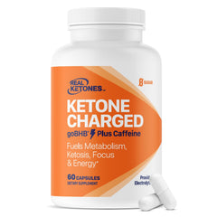 Real Ketones Keto BHB salts capsules bottle shows convenient energy support for daily focus.