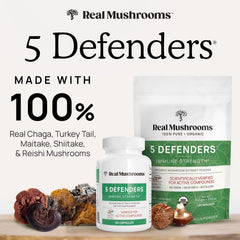 Beta-glucans content per capsule highlighted for Real Mushrooms 5 Defenders