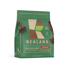 Realand Recovery Protein chocolate bottle pour supports post-workout recovery