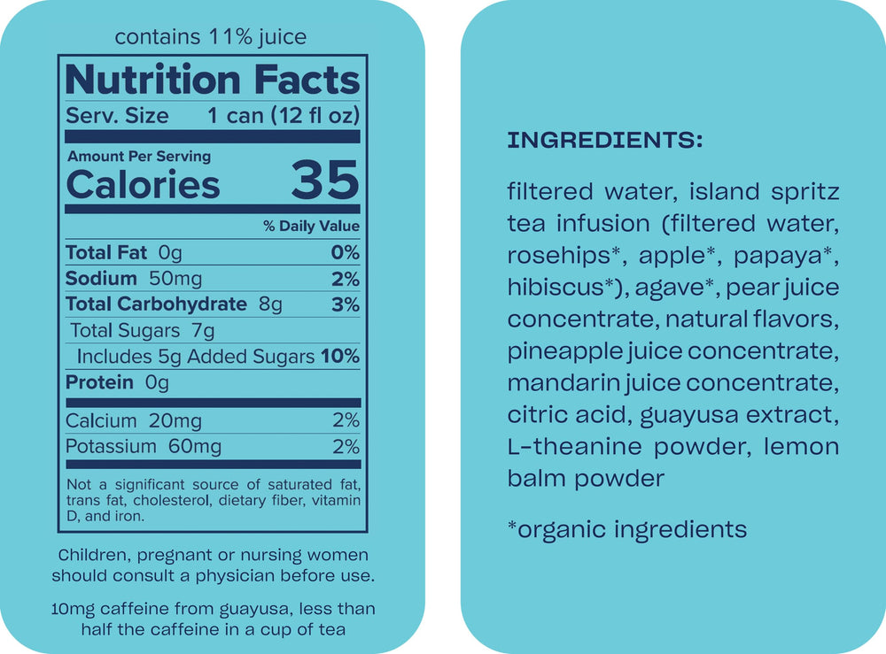 Back view of Recess Island Spritz 12oz pack showing nutrition panel