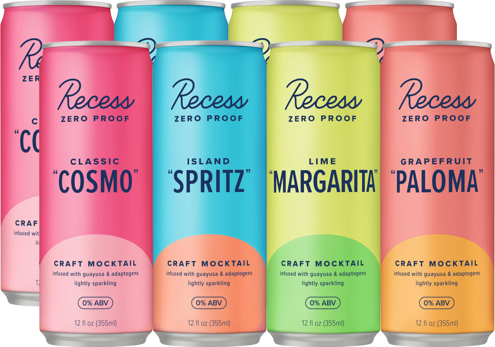 Front view of Recess Zero Proof Mocktails 12-pack
