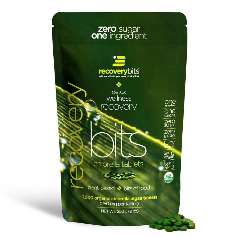 RECOVERYbits Organic Chlorella tablets in bottle