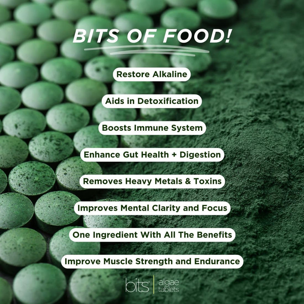 Close-up of cracked cell wall chlorella tablet