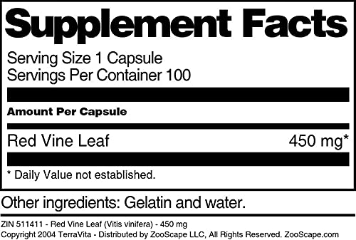 100 capsules per bottle of TerraVita Red Vine Leaf