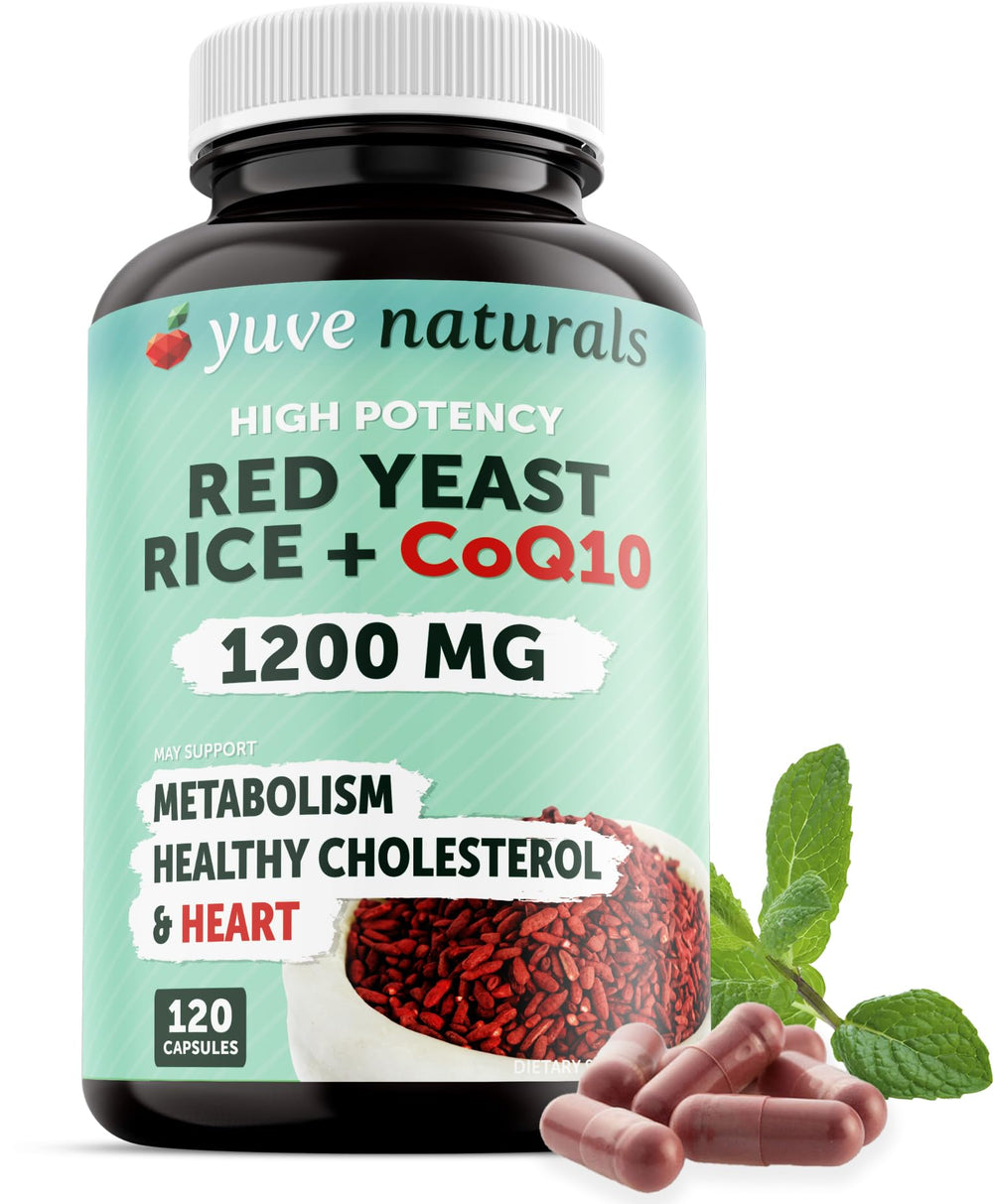 Bottle of Red Yeast Rice 1200 mg with CoQ10 capsules