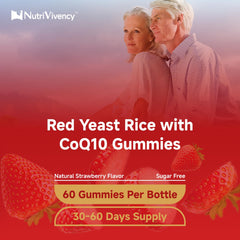 Strawberry flavor gummies displayed beside bottle label