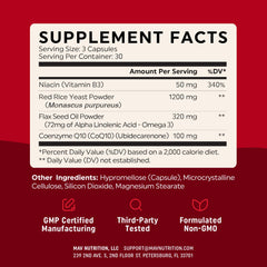 Bottle and capsules of Red Yeast Rice with CoQ10 and Omega-3