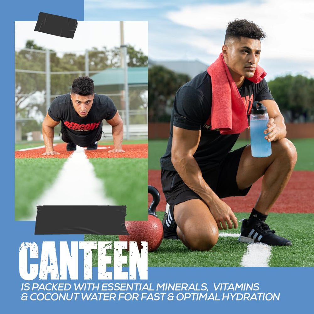 REDCON1 Canteen recovery scene – post-workout replenishment and circulation support.