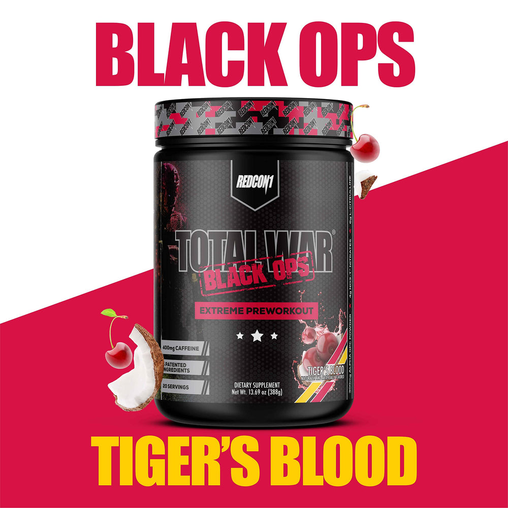 REDCON1 Total War Black Ops energy and focus boost for intense workouts.