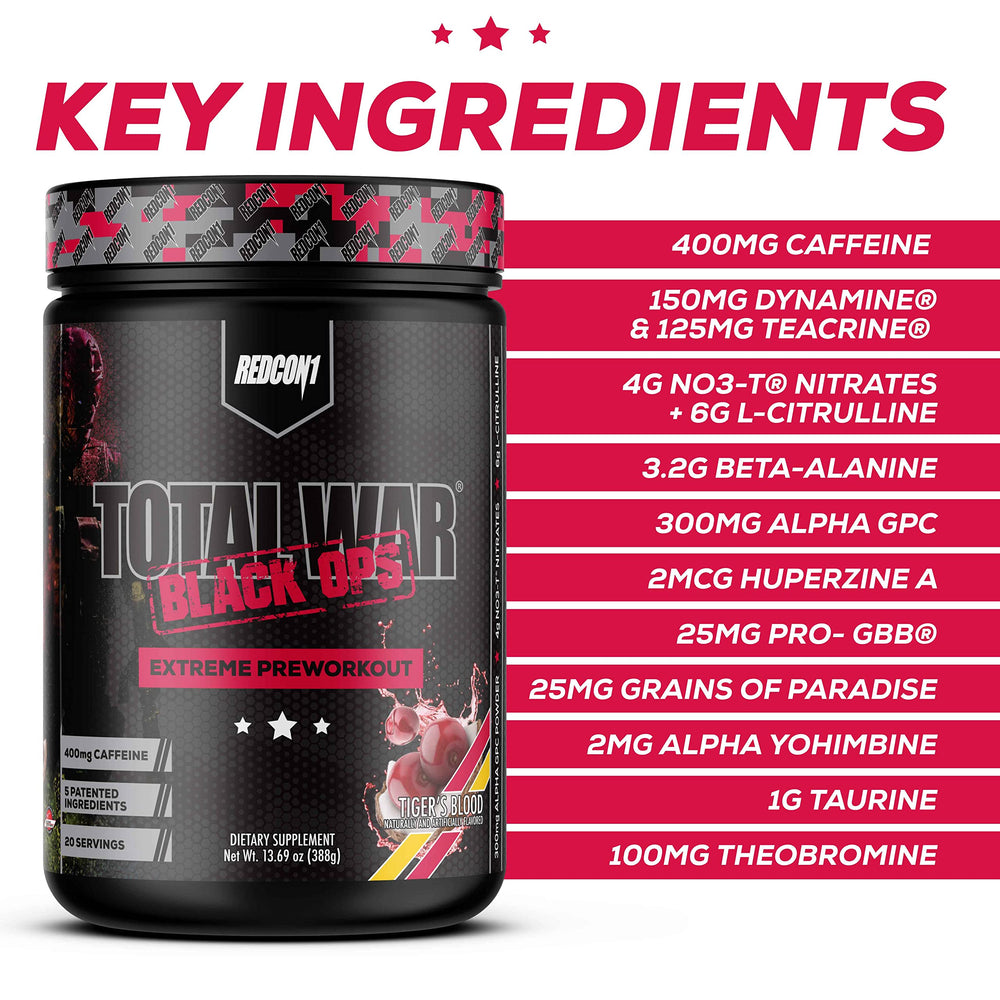 REDCON1 Total War Black Ops serving size guideline on the label.