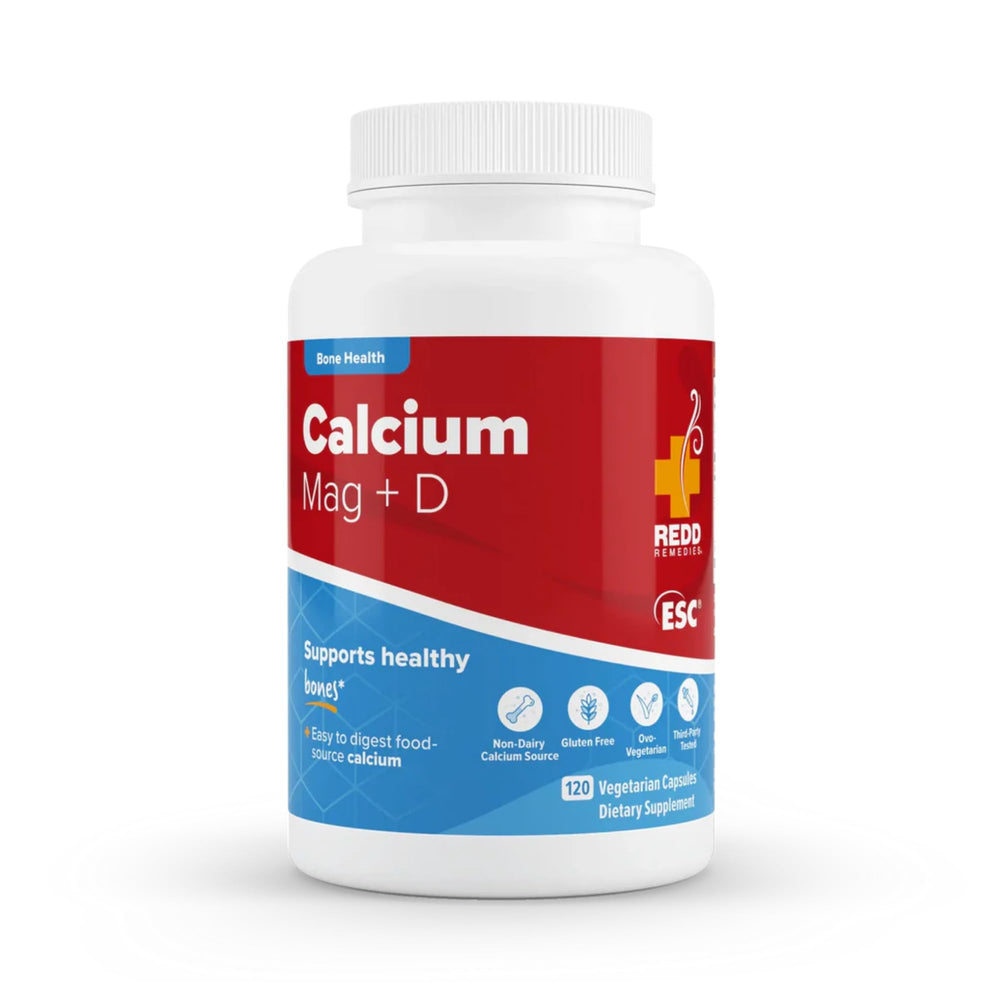 Redd Remedies Calcium Mag + D bottle front supports daily bone health