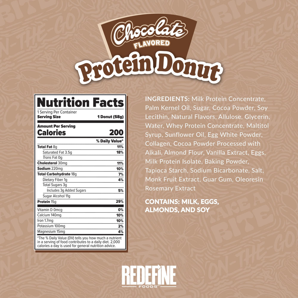 REDEFINE Chocolate Protein Donut box-open showcases a convenient, high-protein treat for busy days.