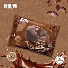 REDEFINE Chocolate Protein Donut nutrition panel highlights 15g protein per serving.