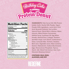 REDEFINE Dippin' Dots Protein Donut frosted birthday cake close-up ideal post-workout treat
