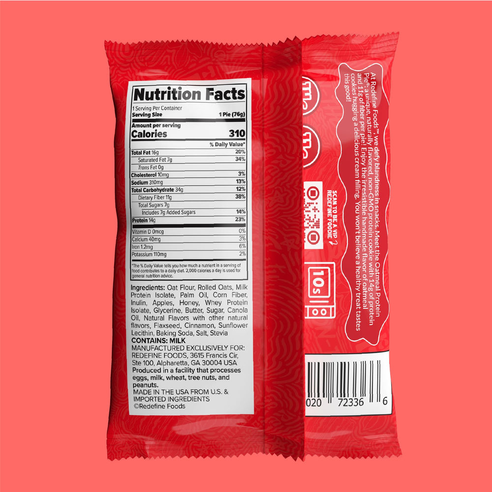 REDEFINE Oatmeal Protein Pie ingredient closeup reveals non-GMO formula