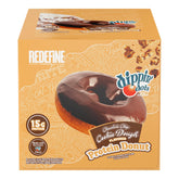 REDEFINE protein donut packaging shows chocolate chip cookie dough flavor for on-the-go protein snack.