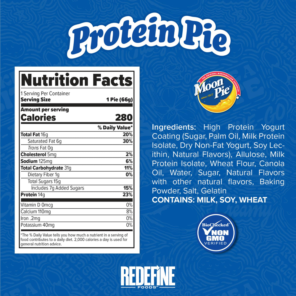 REDEFINE Protein Pie MoonPie Vanilla box detail emphasizes compact packaging