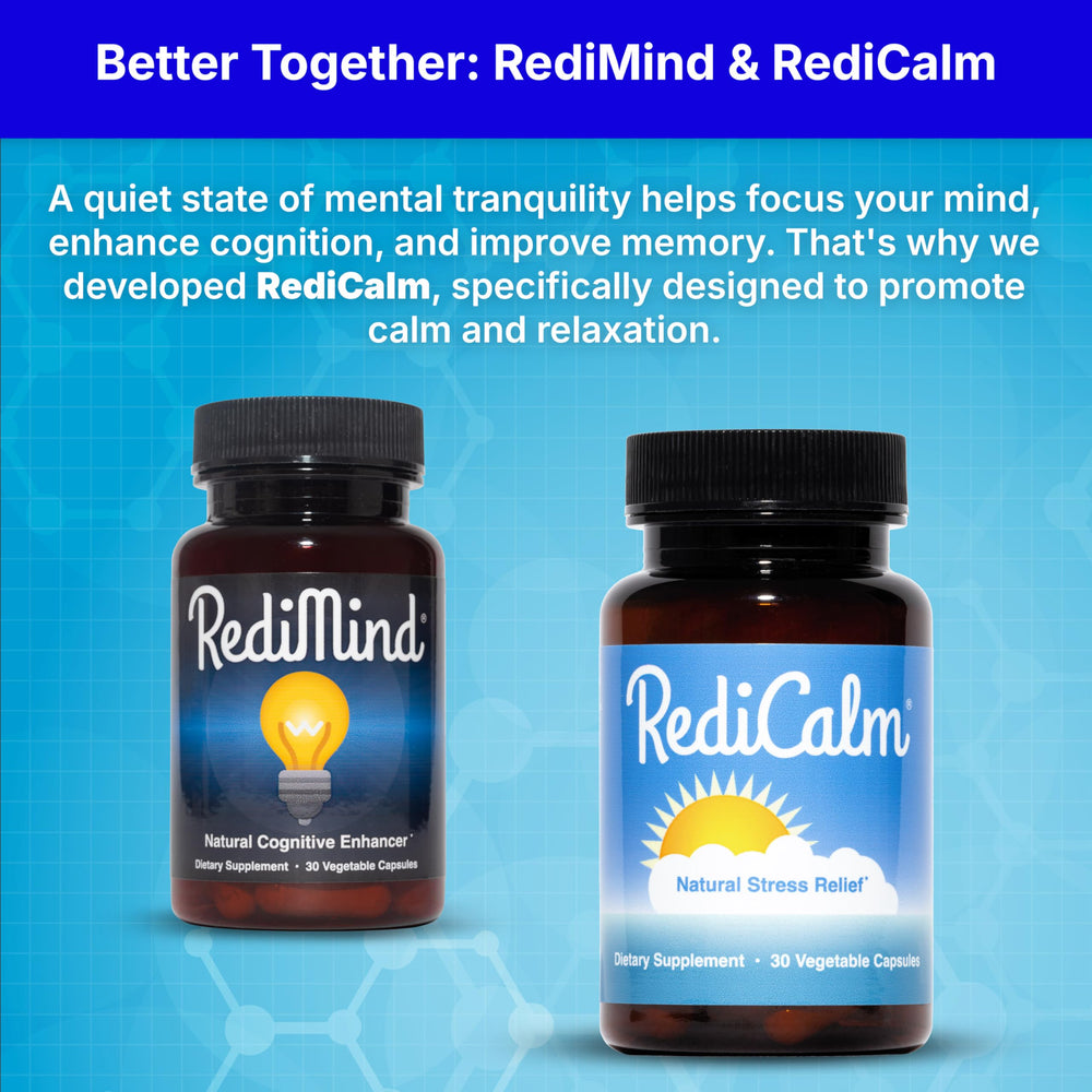RediMind capsules poured on wood surface imply everyday study-ready use