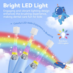 LED lights feature on the kids' toothbrush with blue design