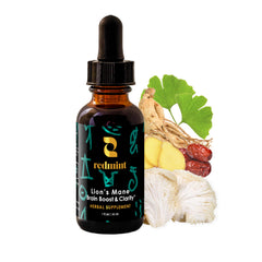 Redmint lions mane mushroom tincture bottle with Ginkgo and Ginseng