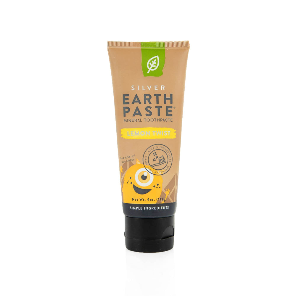 Front view of Redmond Earthpaste with Silver Lemon Twist toothpaste tube