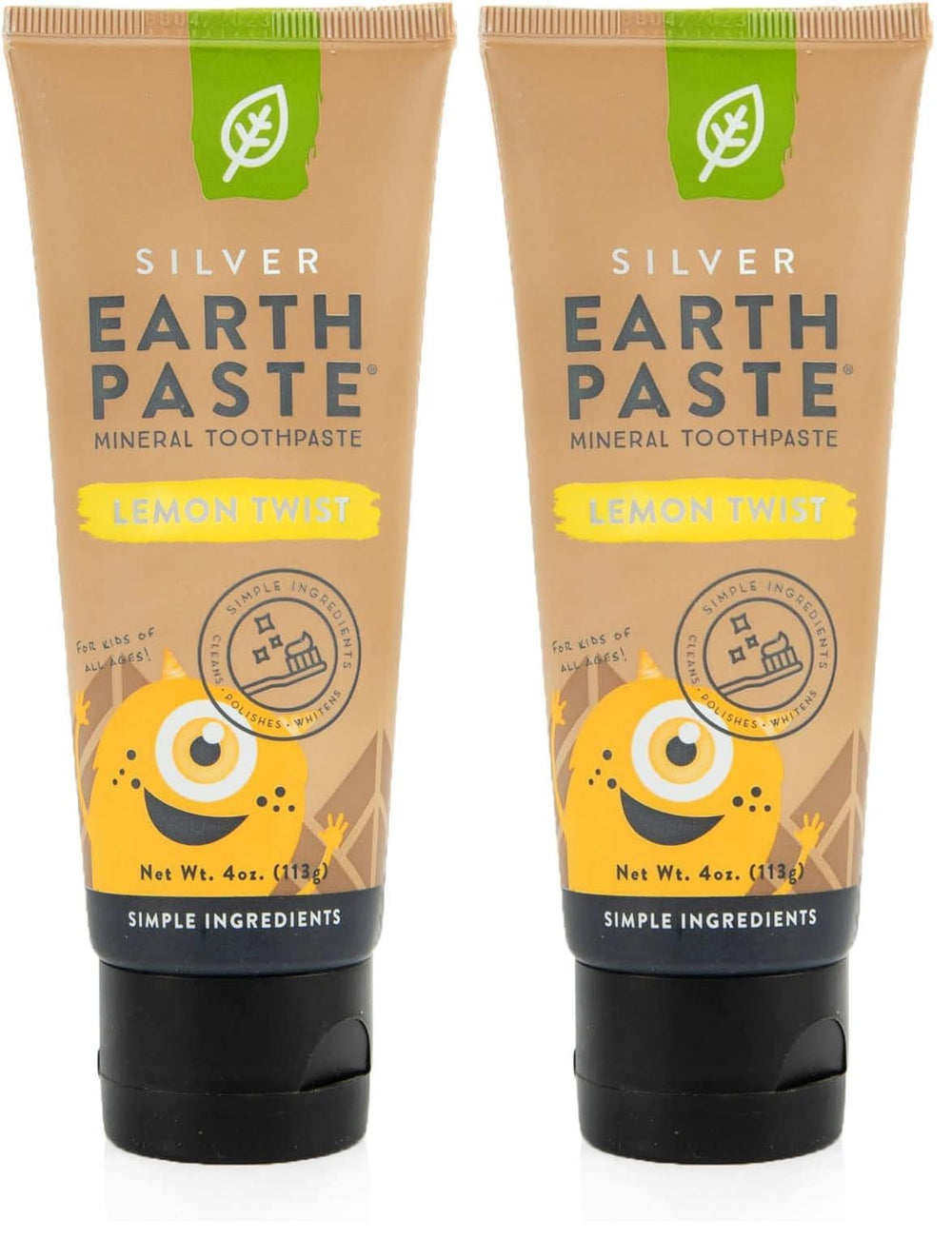 Front view of Redmond Earthpaste with Silver Lemon Twist Pack of 2 (4 oz tubes)