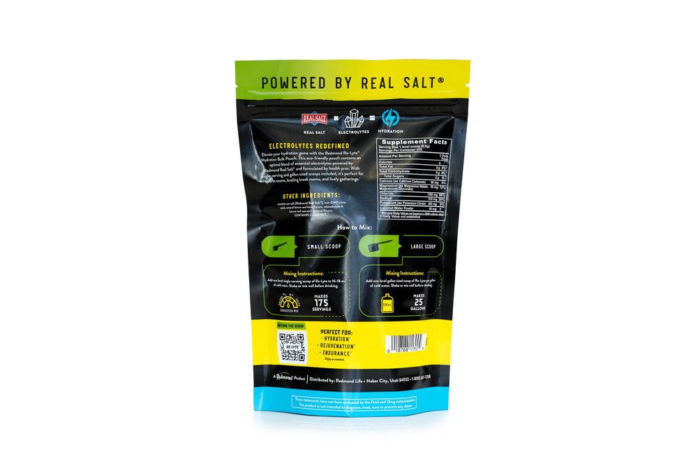 Redmond Re-Lyte bulk pouch edge demonstrates easy, spill-free mixing.