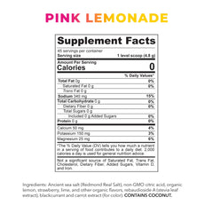 Nutrition facts label for REDMOND Re-Lyte Kids Pink Lemonade 7.62 oz