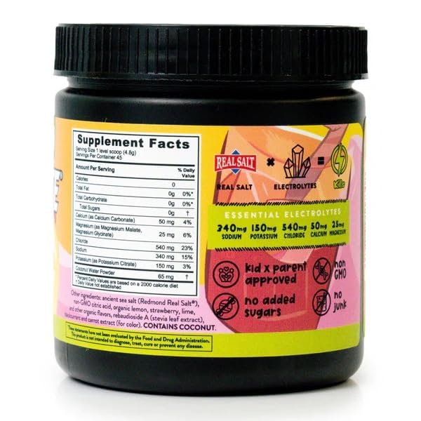 Packaging side view of REDMOND Re-Lyte Kids Pink Lemonade electrolyte mix