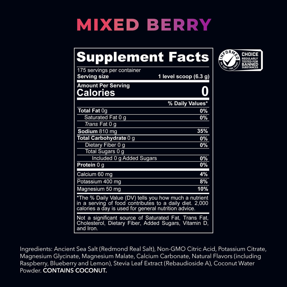 REDMOND Re-Lyte mixed-berry powder dissolving in water for efficient hydration