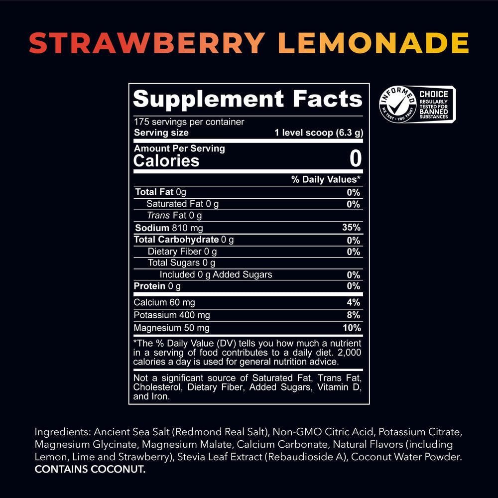 Redmond Re-Lyte Strawberry Lemonade glass highlighting refreshing flavor for daily hydration.