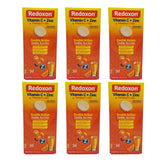 Front view of Redoxon Orange Effervescent Vitamin C with Zinc 20-tablet bottle in a six-pack