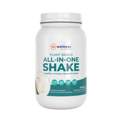 Reignite Wellness vanilla all-in-one shake hero bottle shows 30 servings for easy daily nutrition.